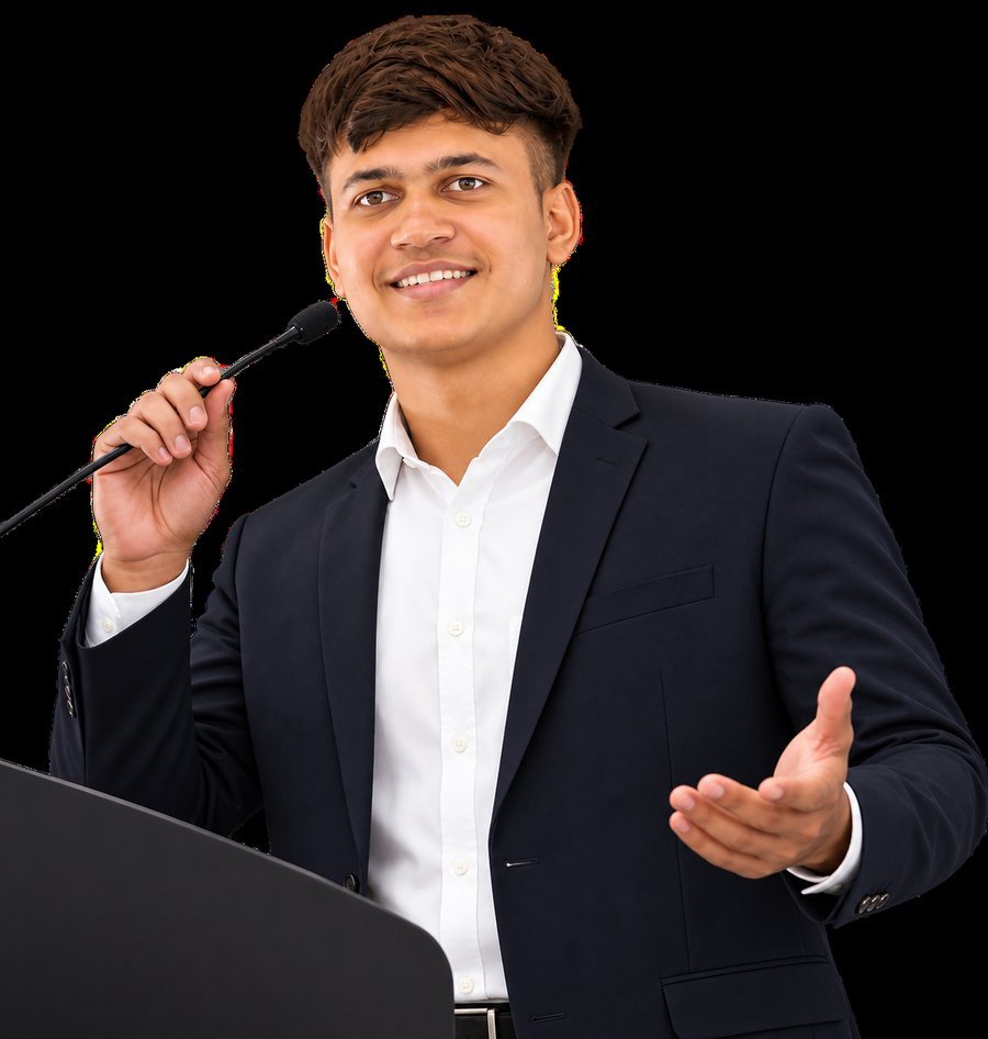 Het Shah, Founder of HetShah.Digital, speaking at a podium